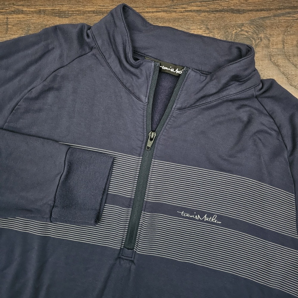Travis Mathew Jacket Mens Medium Navy Blue 1/4 Zip Pullover Golf Long Sleeve